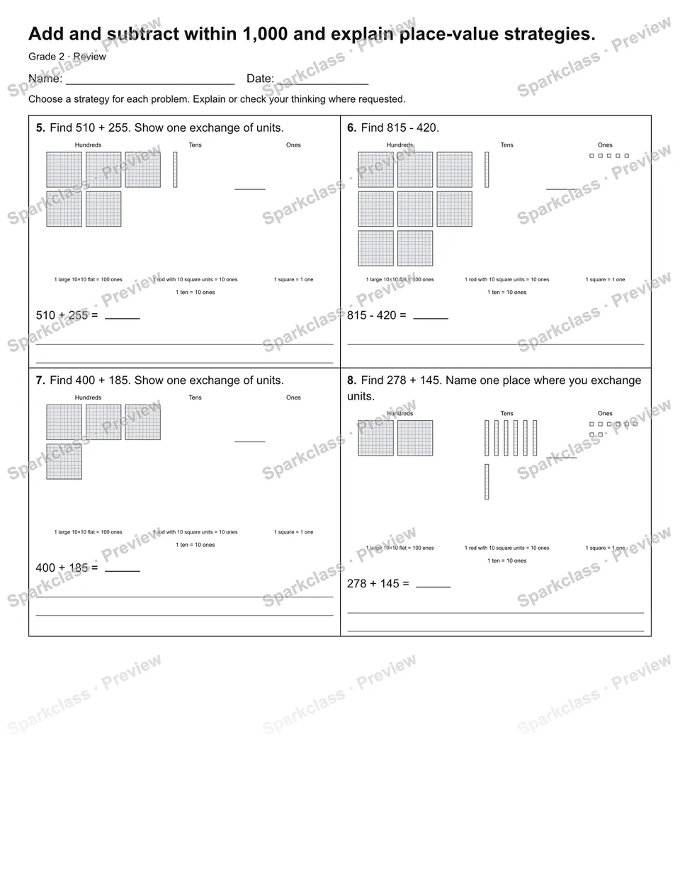 Add and subtract within 1,000 and explain place-value strategies. — Review — page 2