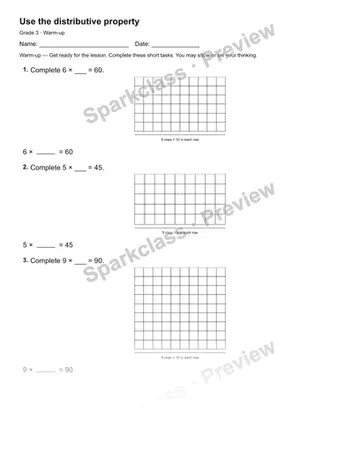 Use the distributive property — Warm-up — Grade 3 worksheet preview