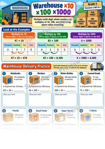 Multiply by Multiples of 10 and 100 — Grade 5 worksheet preview