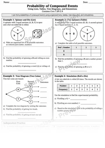 Probability of Compound Events — Grade 7 worksheet preview