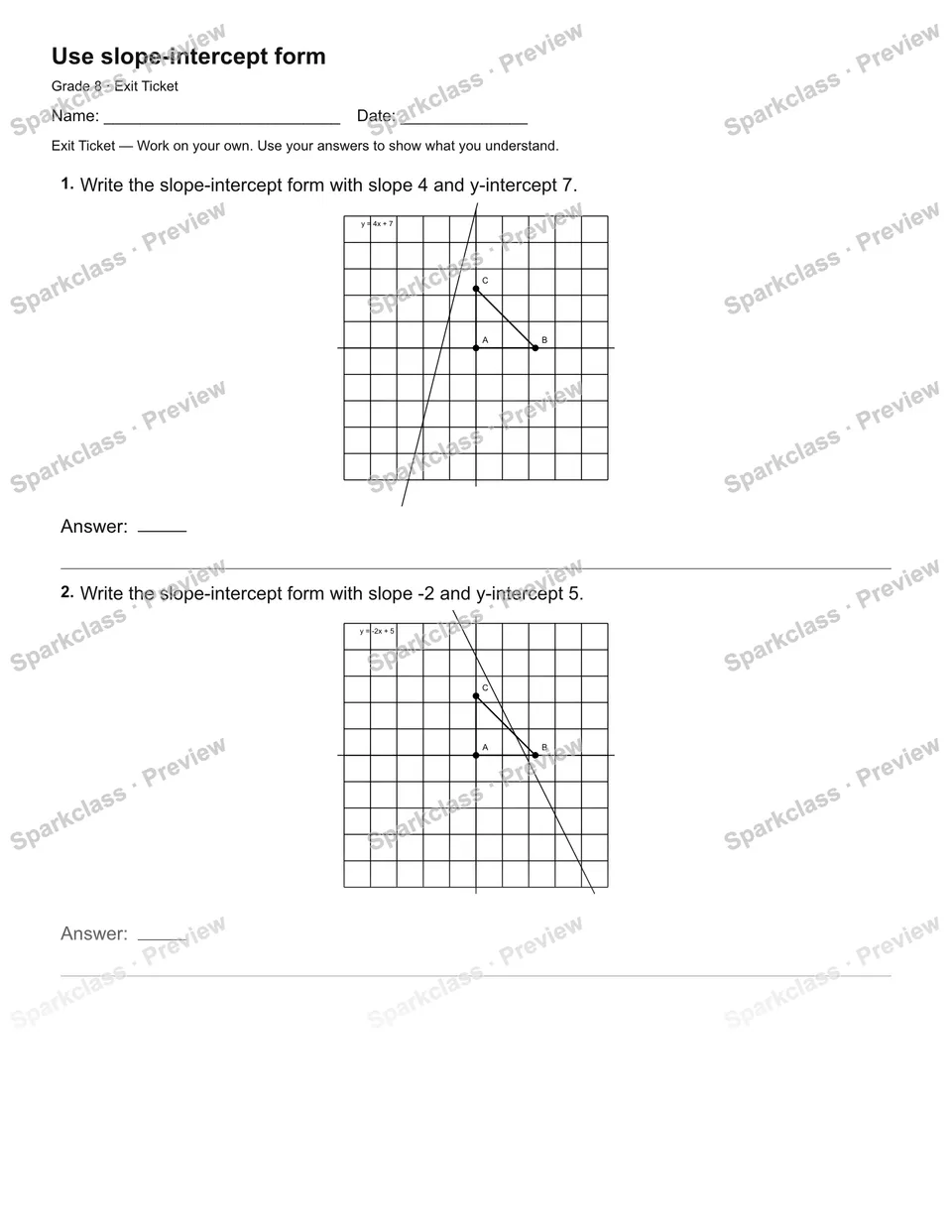 Use slope-intercept form — Exit Ticket — page 2