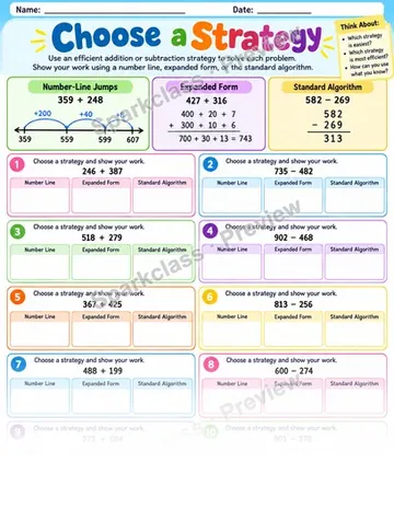 Choose Addition Strategy — Grade 3 worksheet preview