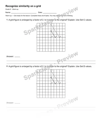 Recognize similarity on a grid — Warm-up — Grade 8 worksheet preview