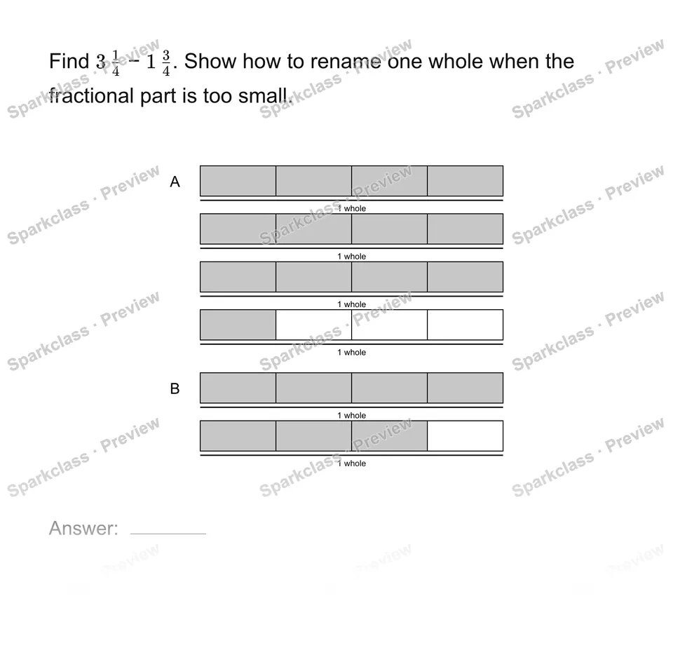 Subtract mixed numbers with regrouping — page 1
