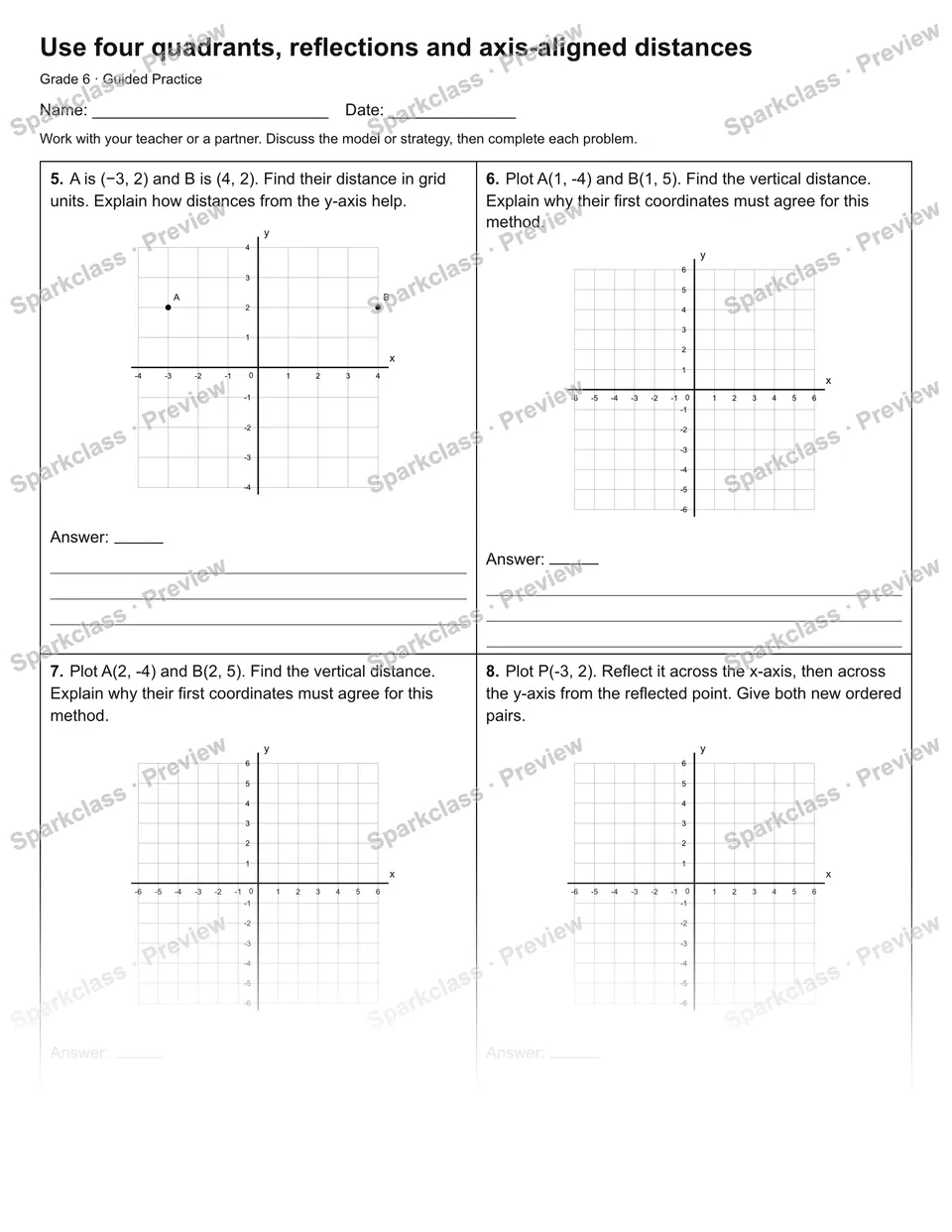 Use four quadrants, reflections and axis-aligned distances — Guided Practice — page 2