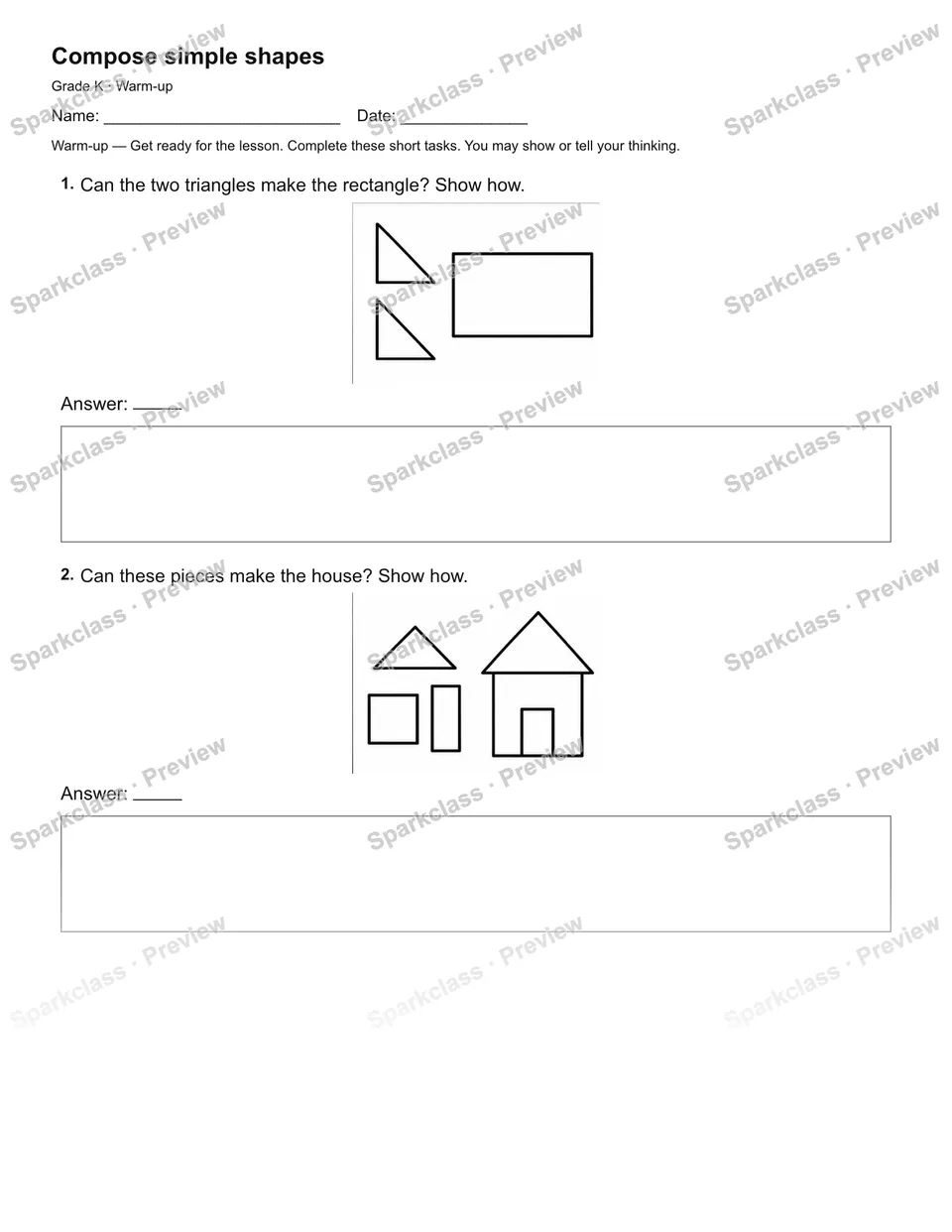 Compose simple shapes — Warm-up — page 1