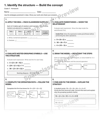 1. Identify the structure — Build the concept — Homework — Grade 5 worksheet preview