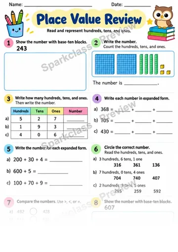 2.NBT.A.1 · Place Value Review — Grade 2 worksheet preview