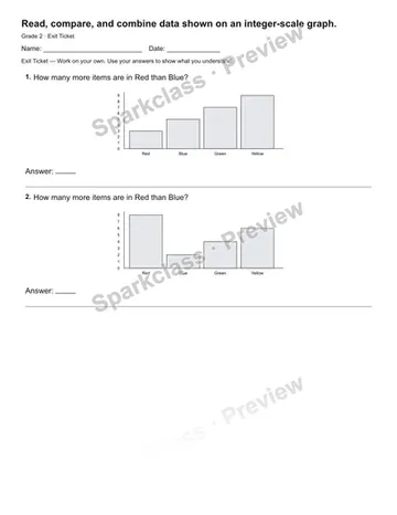 Read, compare, and combine data shown on an integer-scale graph. — Exit Ticket — Grade 2 worksheet preview