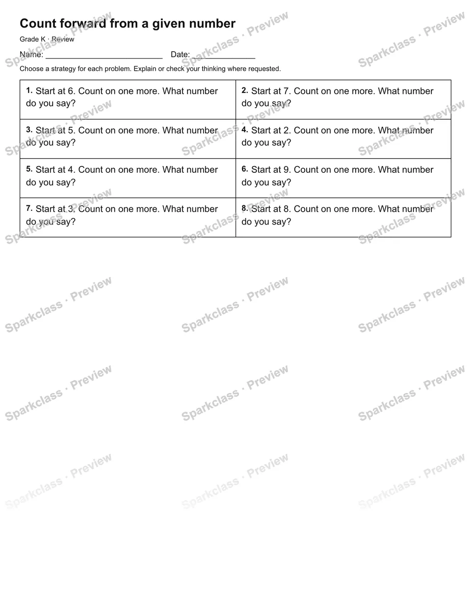 Count forward from a given number — Review — page 1