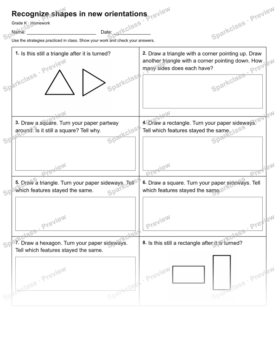 Recognize shapes in new orientations — Homework — page 1