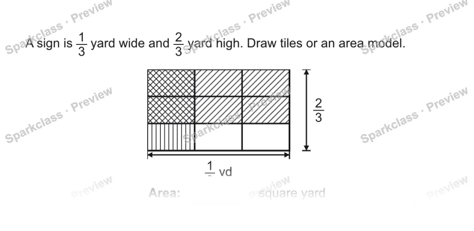 A sign is 1/3 yard wide and 2/3 yard high. Draw tiles or an area model. 1/3 yd 2/3 yd Area: square yard — page 1