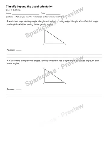 Classify beyond the usual orientation — Exit Ticket — Grade 4 worksheet preview