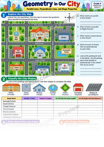 Unknown Angle Problems · City — Grade 4 worksheet preview