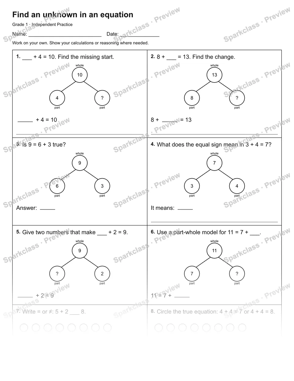 Find an unknown in an equation — Independent Practice — page 1