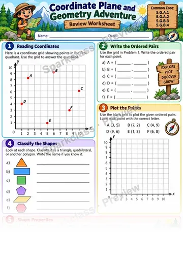 Coordinate and Geometry Review — Grade 5 worksheet preview