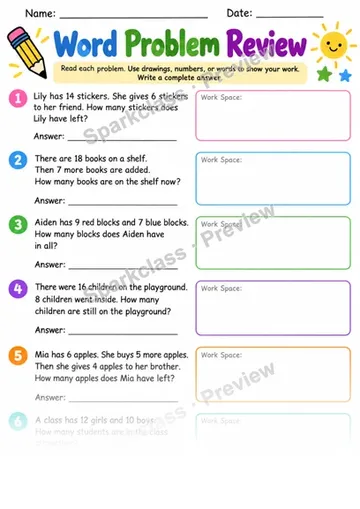 2.OA.A.1 · Word Problem Review — Grade 2 worksheet preview