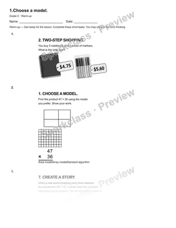 1.Choose a model. — Warm-up — Grade 5 worksheet preview