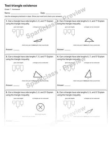 Test triangle existence — Homework — Grade 7 worksheet preview