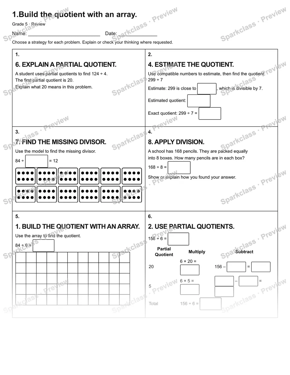1.Build the quotient with an array. — Review — page 1
