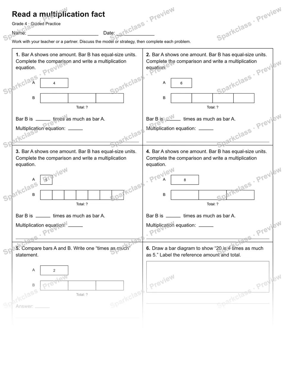 Read a multiplication fact — Guided Practice — page 1