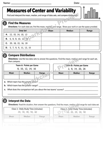 Center and Variability — Grade 6 worksheet preview
