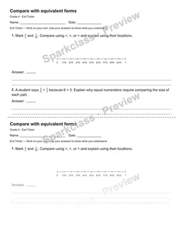 Compare with equivalent forms — Exit Ticket — Grade 4 worksheet preview