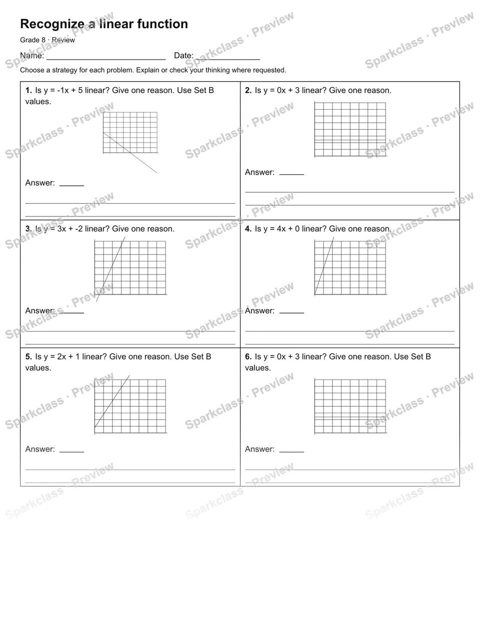 Recognize a linear function — Review — page 1