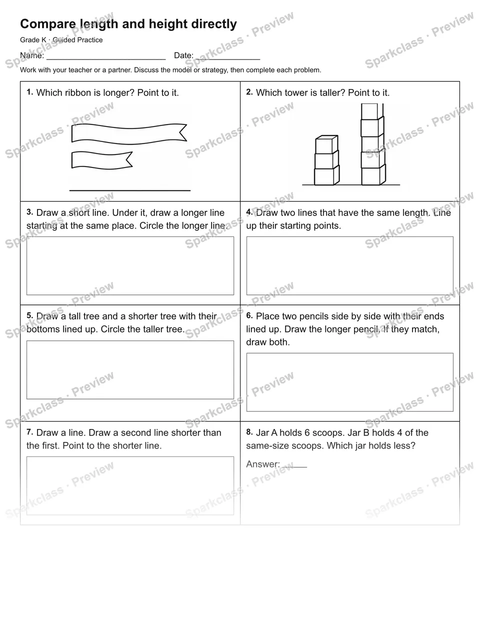 Compare length and height directly — Guided Practice — page 1