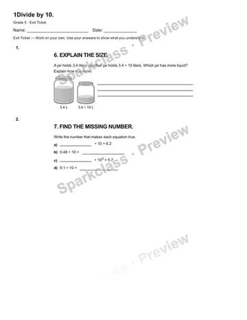 1Divide by 10. — Exit Ticket — Grade 5 worksheet preview