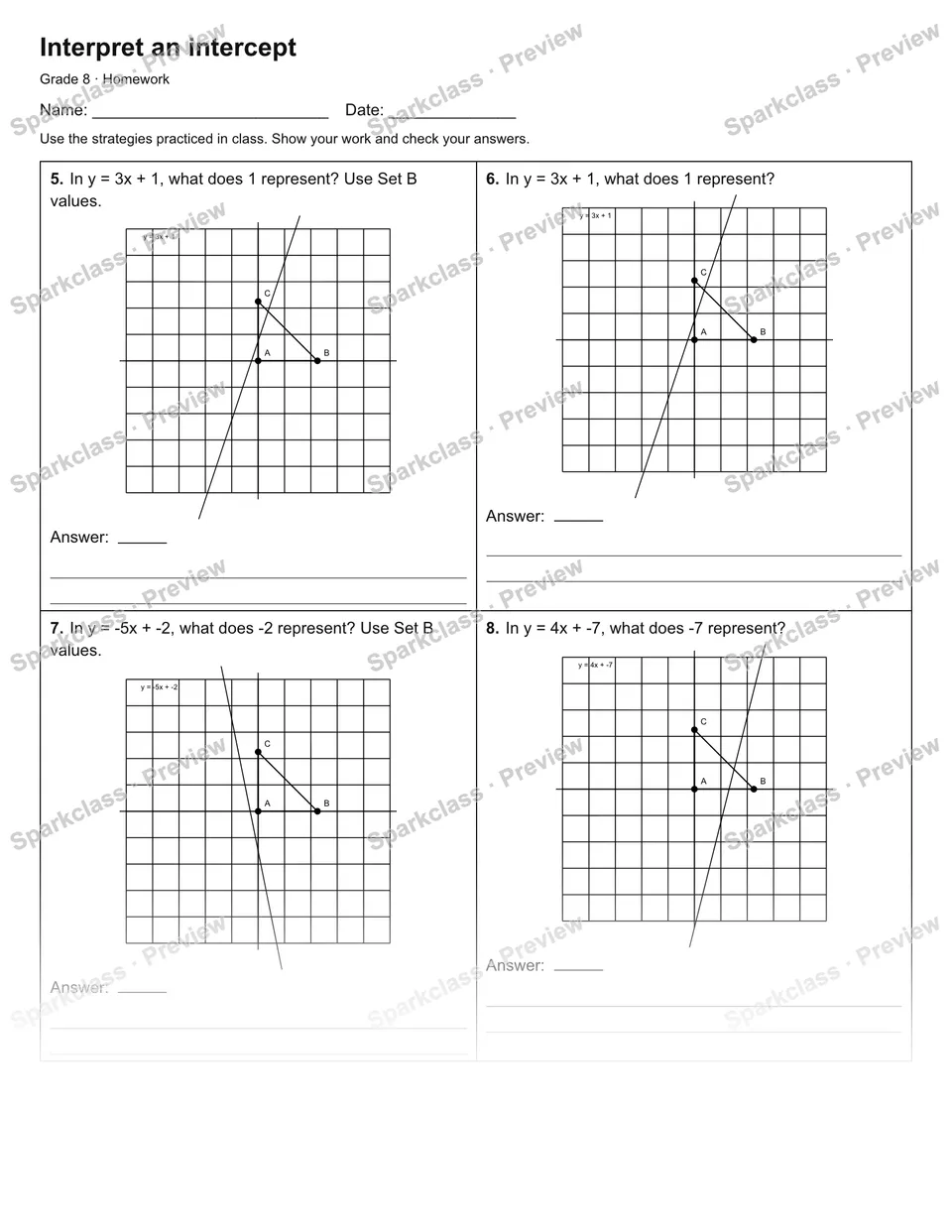Interpret an intercept — Homework — page 2