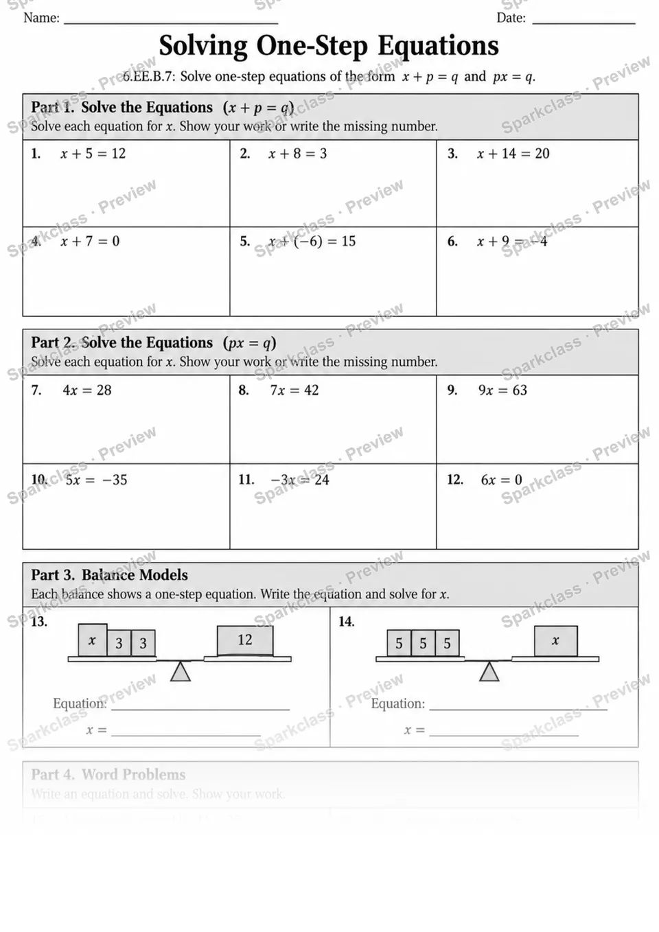One-Step Equations — page 1