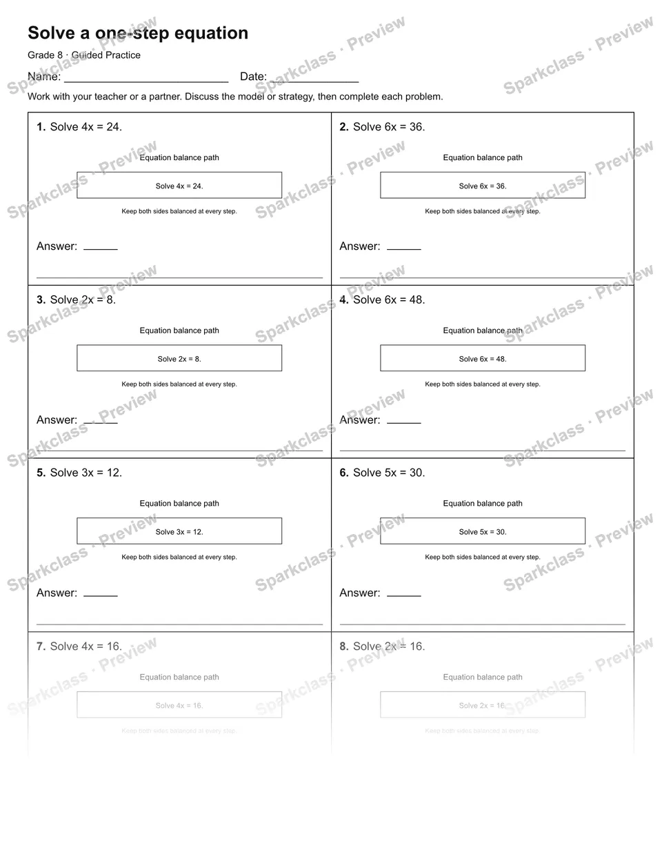 Solve a one-step equation — Guided Practice — page 1