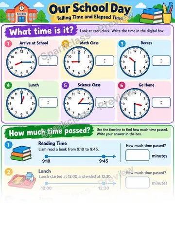 Time and Elapsed Time — Grade 3 worksheet preview