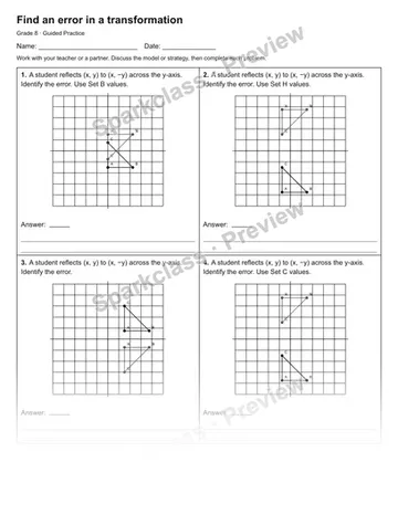 Find an error in a transformation — Guided Practice — Grade 8 worksheet preview