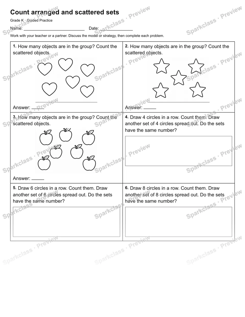 Count arranged and scattered sets — Guided Practice — page 1
