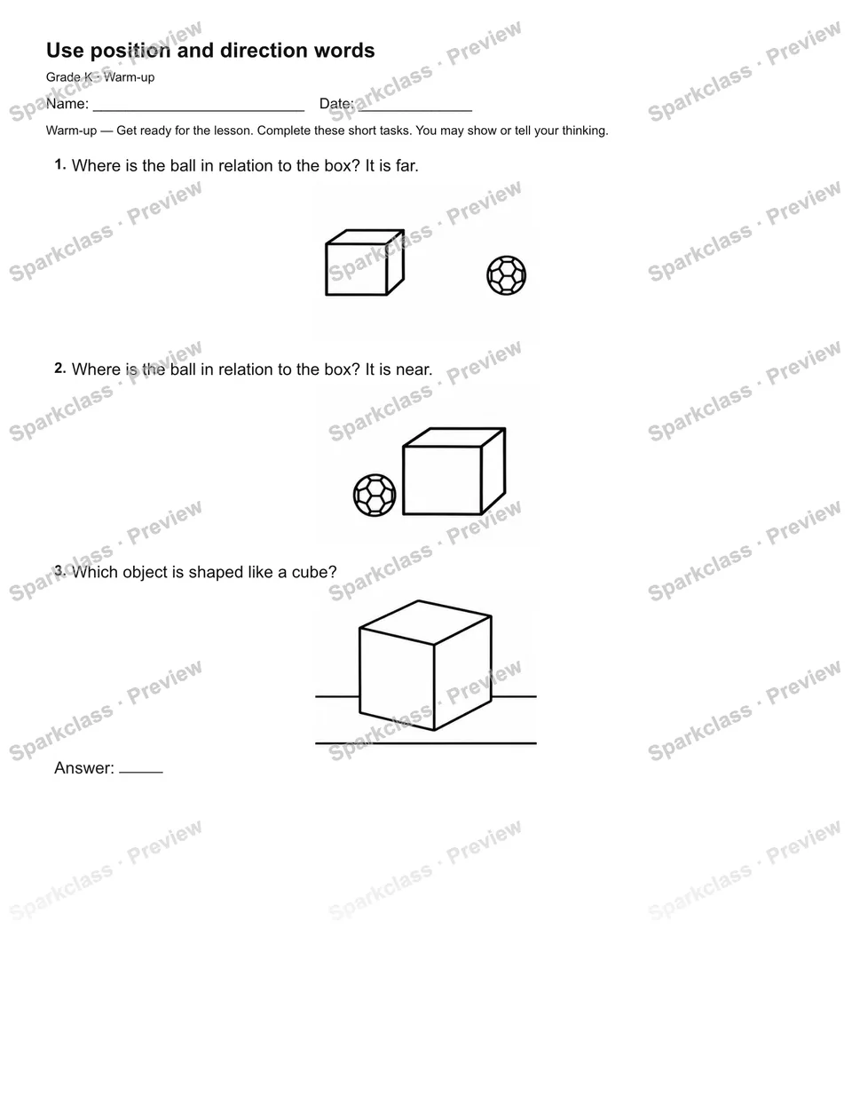 Use position and direction words — Warm-up — page 1