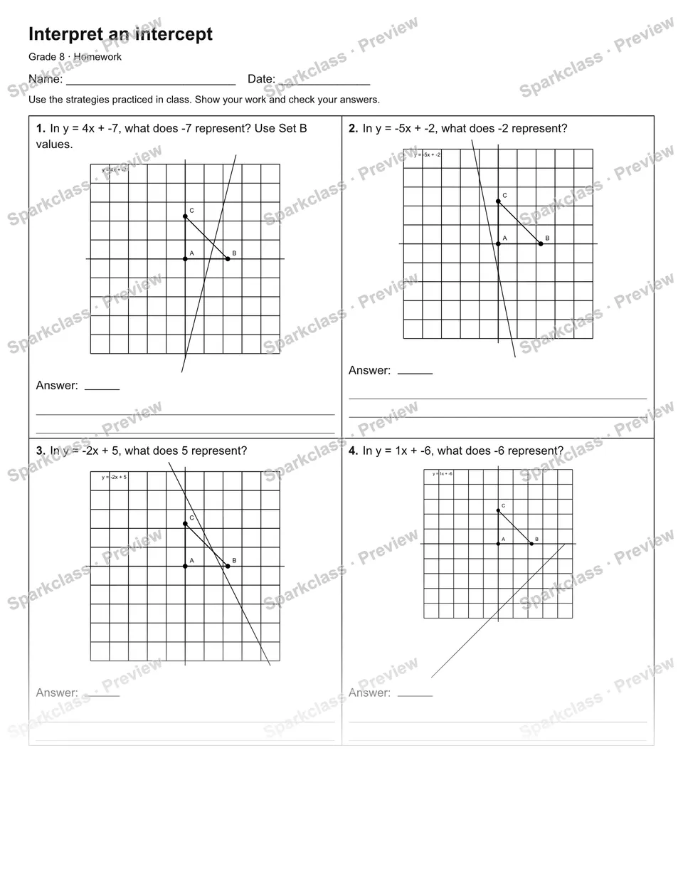 Interpret an intercept — Homework — page 1
