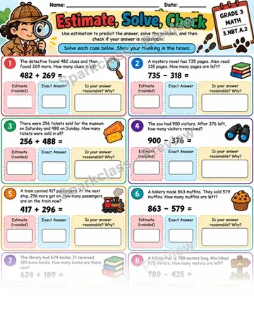 Estimate And Check Add Subtract — Grade 3 worksheet preview