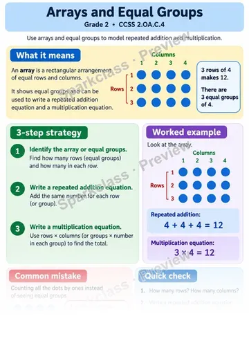 Knowledge Guide · Arrays and Equal Groups — Grade 2 worksheet preview