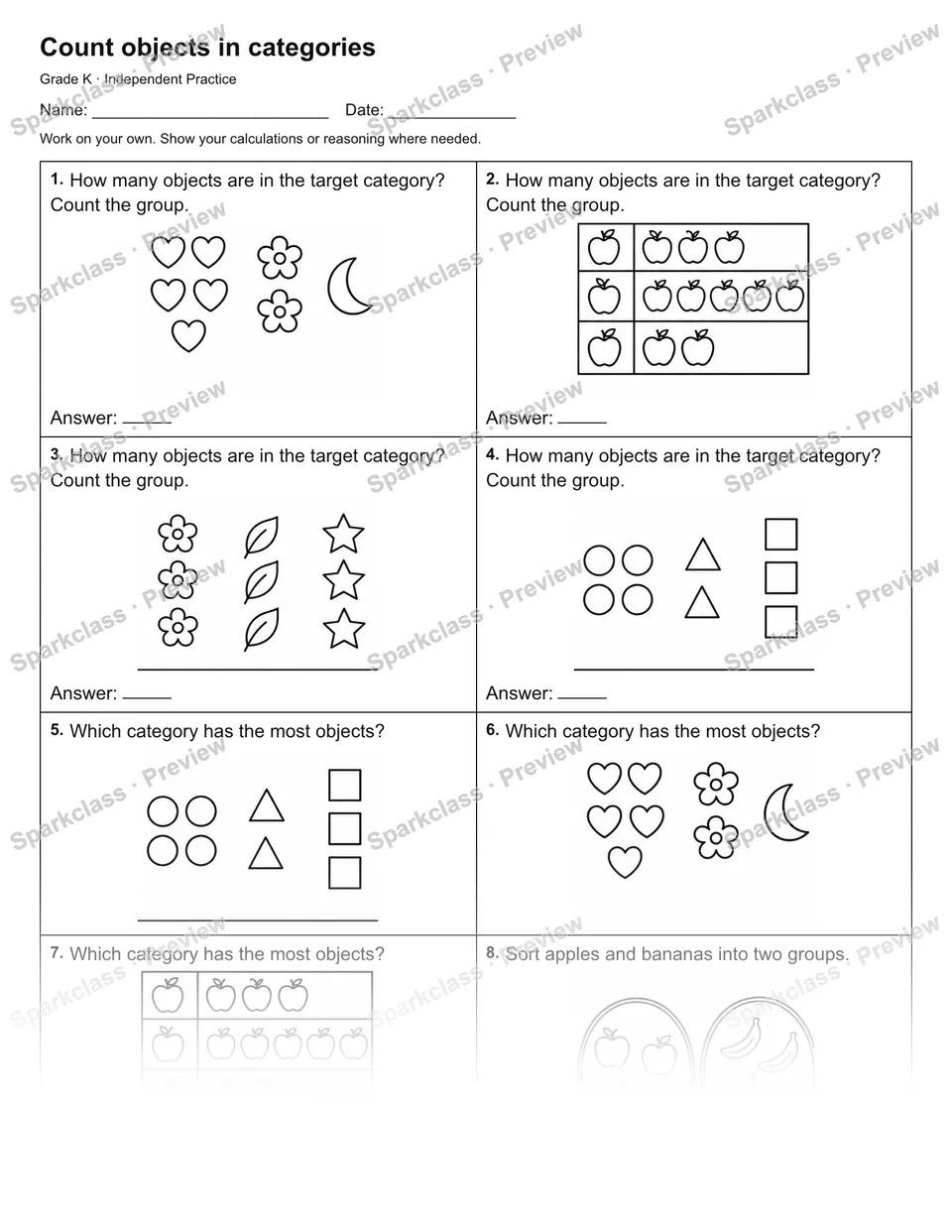 Count objects in categories — Independent Practice — page 1