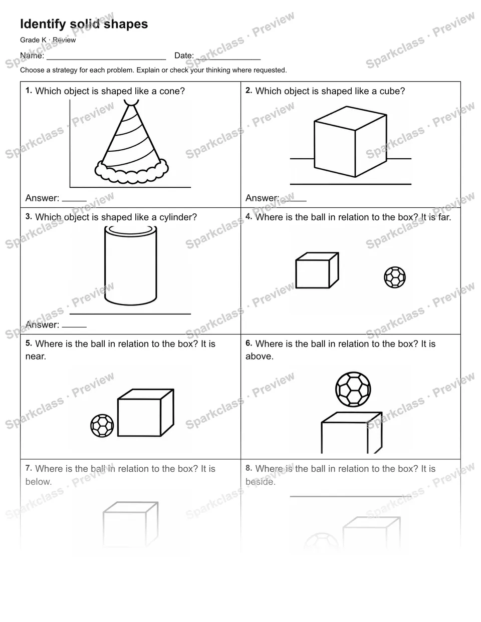 Identify solid shapes — Review — page 1