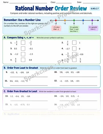 Rational Order — Grade 6 worksheet preview