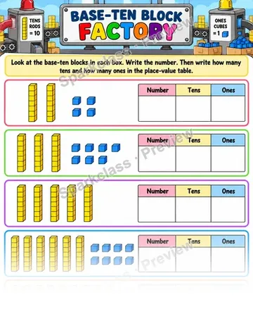 Base Ten Block Factory — Grade 1 worksheet preview