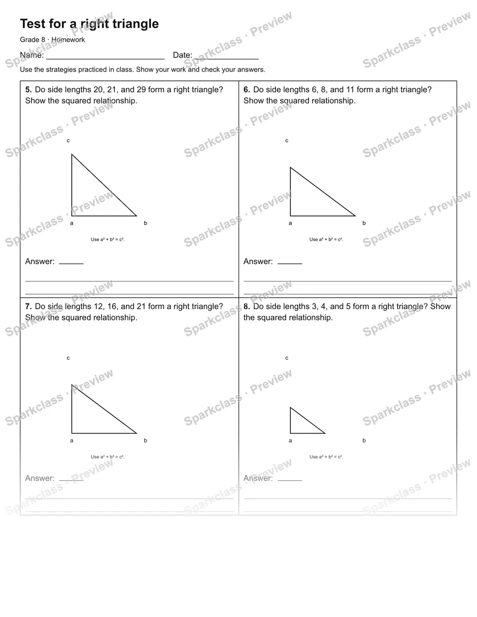 Test for a right triangle — Homework — page 2