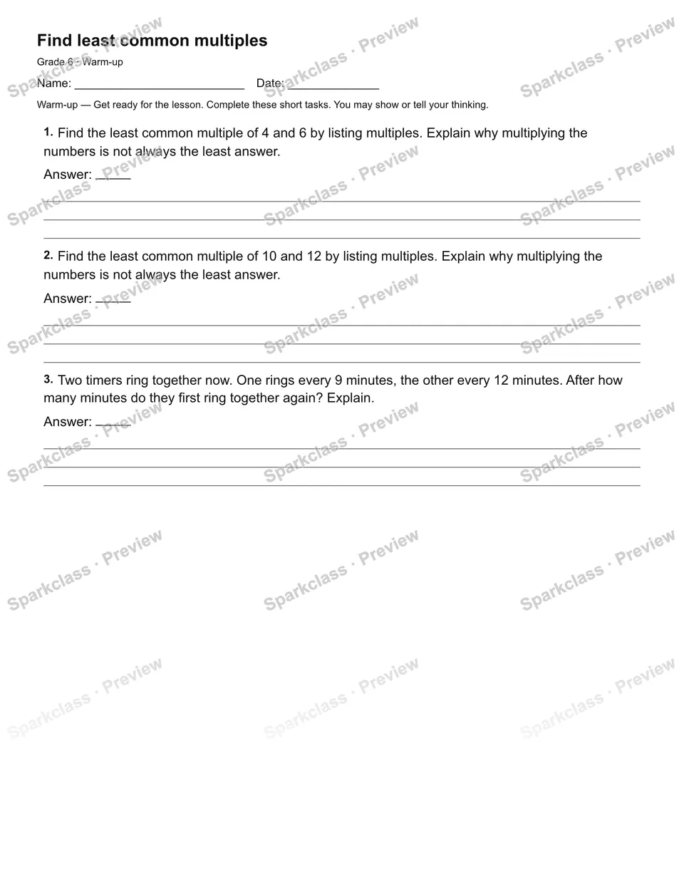 Find least common multiples — Warm-up — page 2