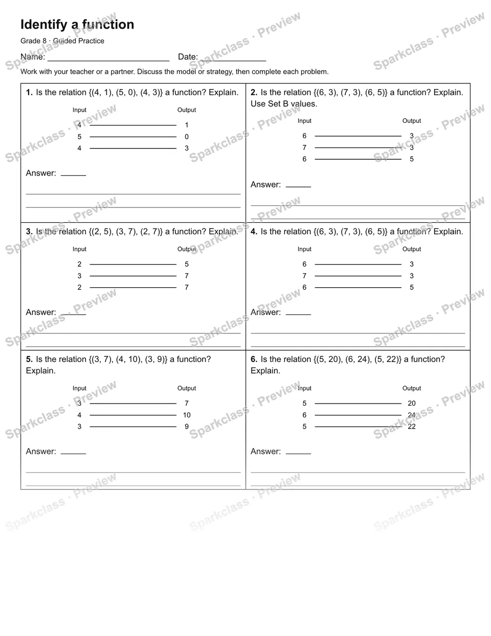Identify a function — Guided Practice — page 1