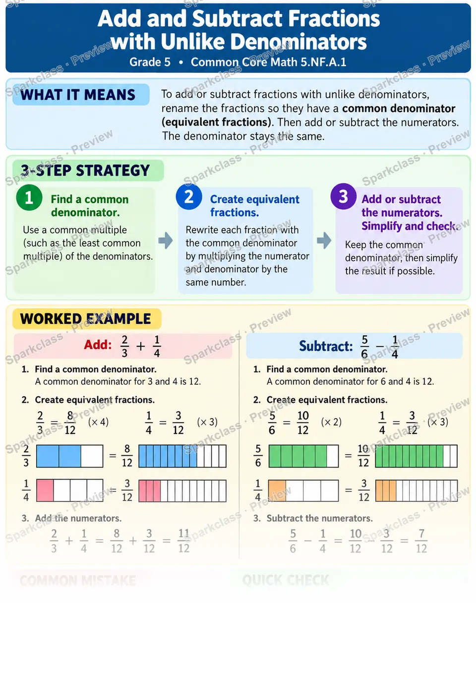 Knowledge Guide · Add and Subtract Fractions with Unlike Denominators — page 1