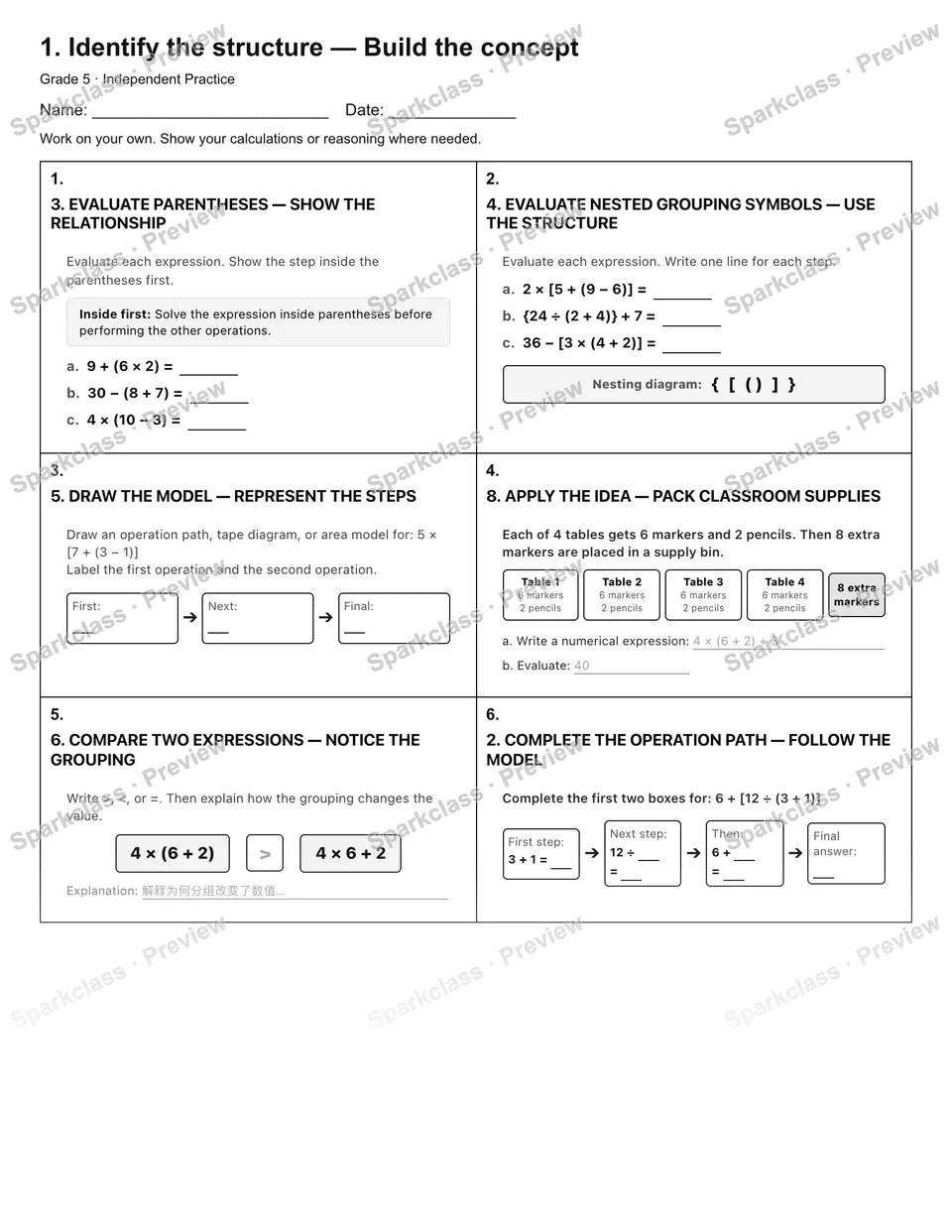 1. Identify the structure — Build the concept — Independent Practice — page 1