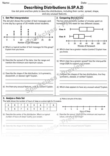 2 Describe Distributions Variant 2 — Grade 6 worksheet preview